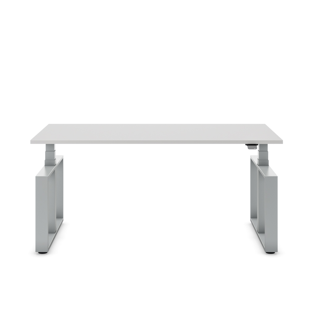 Höhenverstellbarer Schreibtisch Masterlift® Flex Loop-Edition, Stahl Rechteck, Lichtgrau Dekor/Silber 180x80