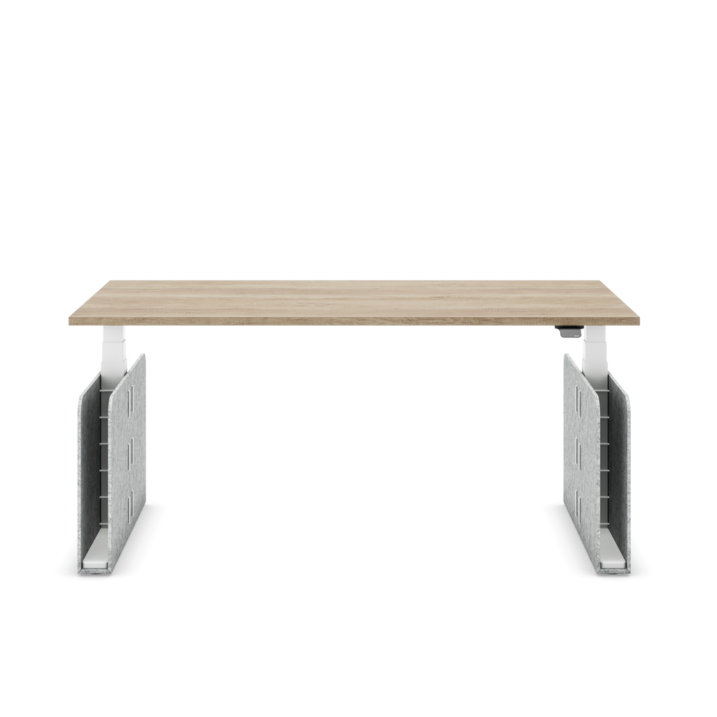 Masterlift® Flex höhenverstellbarer Schreibtisch quadratisch Filz Edition Rechteck Hellgrau Eiche/Weiss