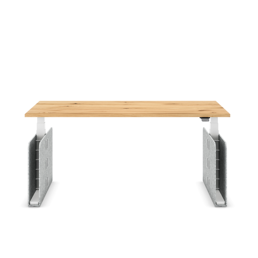 Masterlift® Flex höhenverstellbarer Schreibtisch quadratisch Filz Edition Rechteck Hellgrau Eiche Massivholz/Weiss