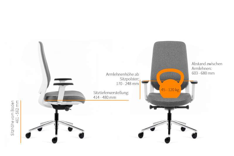 Teamo® Plush - Ergonomischer Bürostuhl mit Kopfstütze, Vollpolster, Weiss/Grau