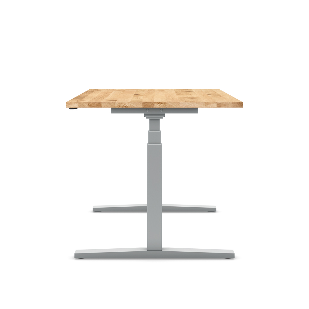 Höhenverstellbarer Schreibtisch Imperio® Lift Q2 Eiche Massivholz/Silber 180x80