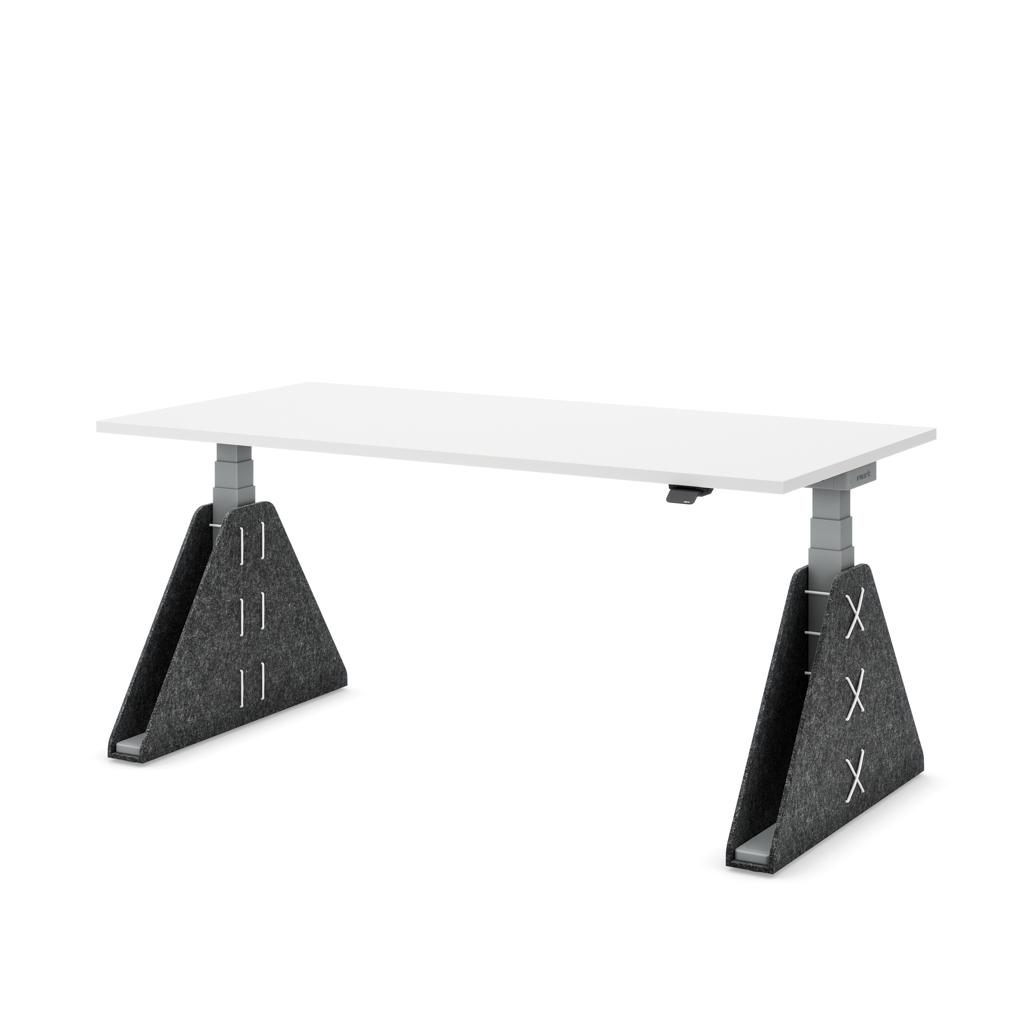 Höhenverstellbarer Schreibtisch Masterlift® Flex Akustix®-Edition, Trapez Dunkelgrau, Weiss Dekor/Silber 120x80