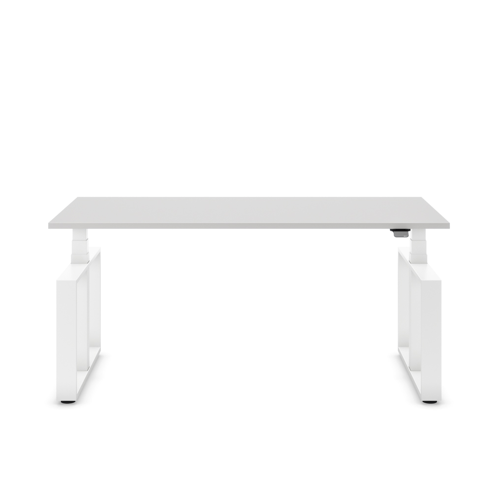 Höhenverstellbarer Schreibtisch Masterlift® Flex Loop-Edition, Stahl Rechteck, Lichtgrau Dekor/Weiss 180x80