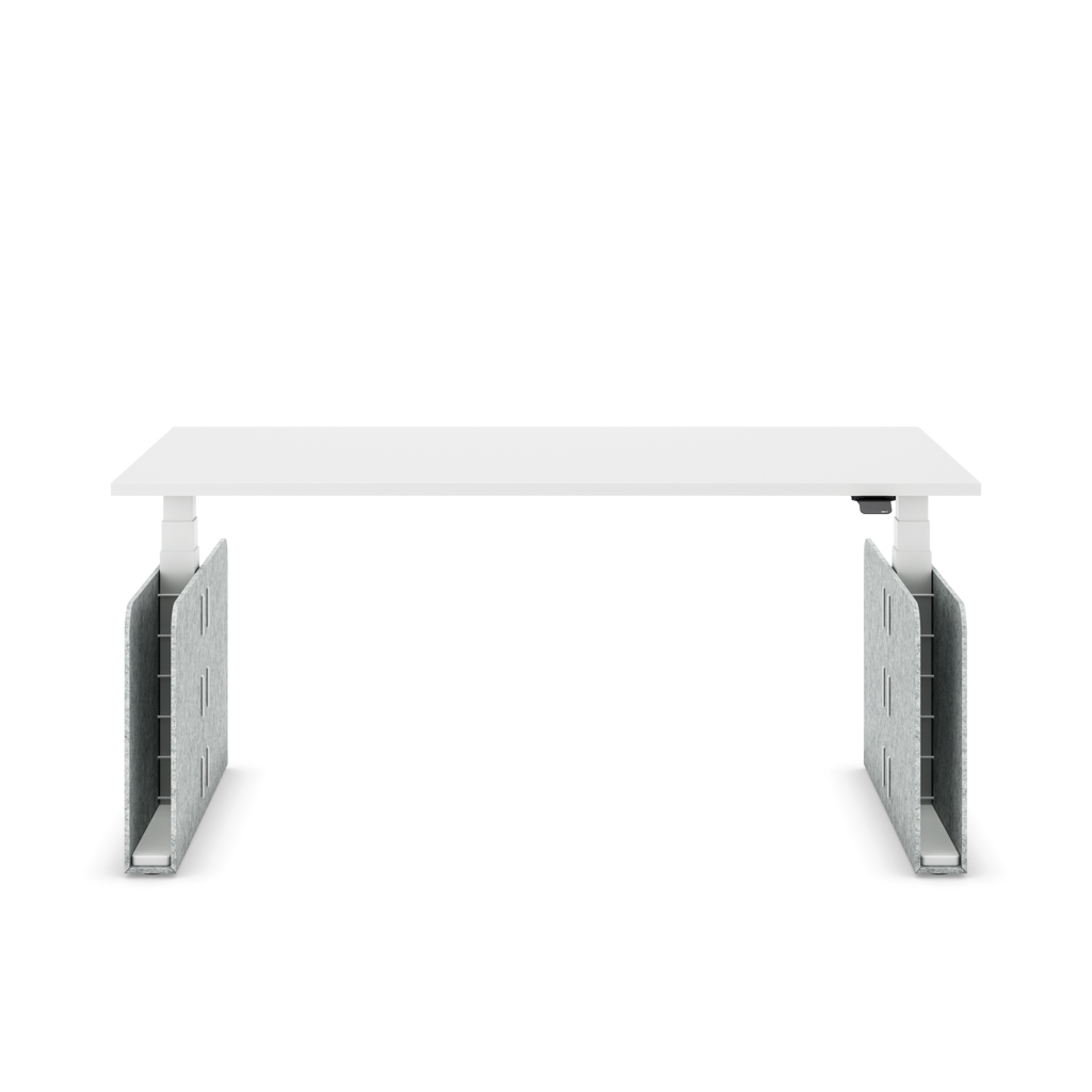Masterlift® Flex höhenverstellbarer Schreibtisch quadratisch Filz Edition Rechteck Hellgrau Weiss/Weiss