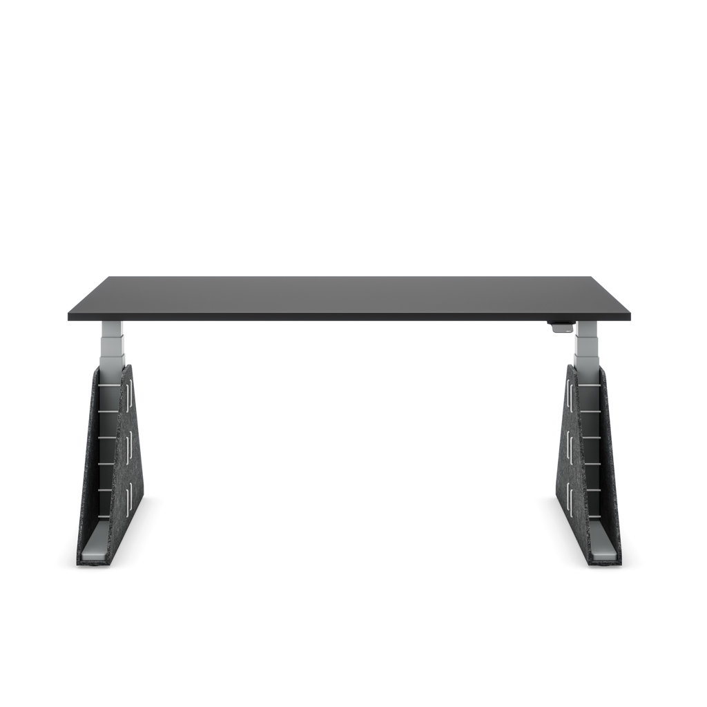 Höhenverstellbarer Schreibtisch Masterlift® Flex Akustix®-Edition, Trapez Dunkelgrau, Schwarz Dekor/Silber 160x80