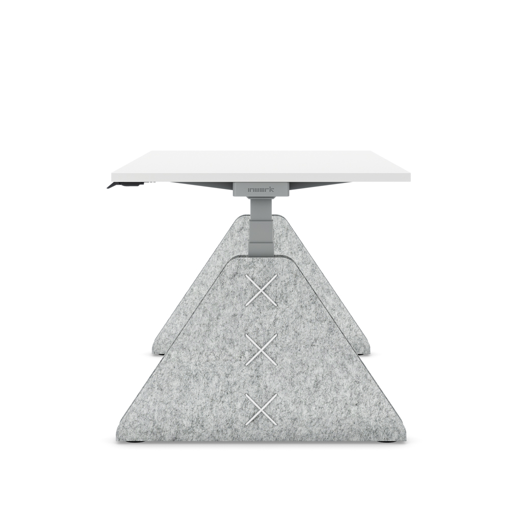 Höhenverstellbarer Schreibtisch Masterlift® Flex Akustix®-Edition, Trapez Hellgrau, Weiss Dekor/Silber 140x80