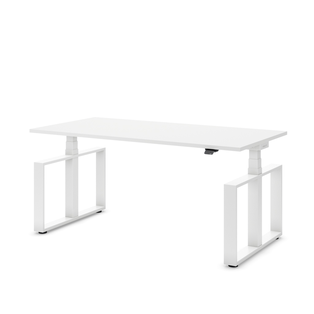 Höhenverstellbarer Schreibtisch Masterlift® Flex Loop-Edition, Stahl Rechteck, Weiss Dekor/Weiss 120x80