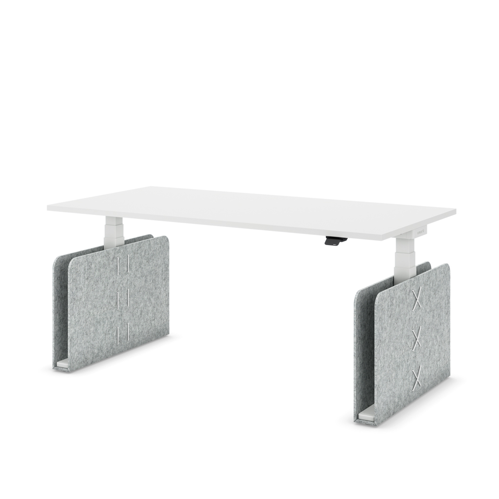 Masterlift® Flex höhenverstellbarer Schreibtisch quadratisch Filz Edition Rechteck Hellgrau Weiss/Weiss