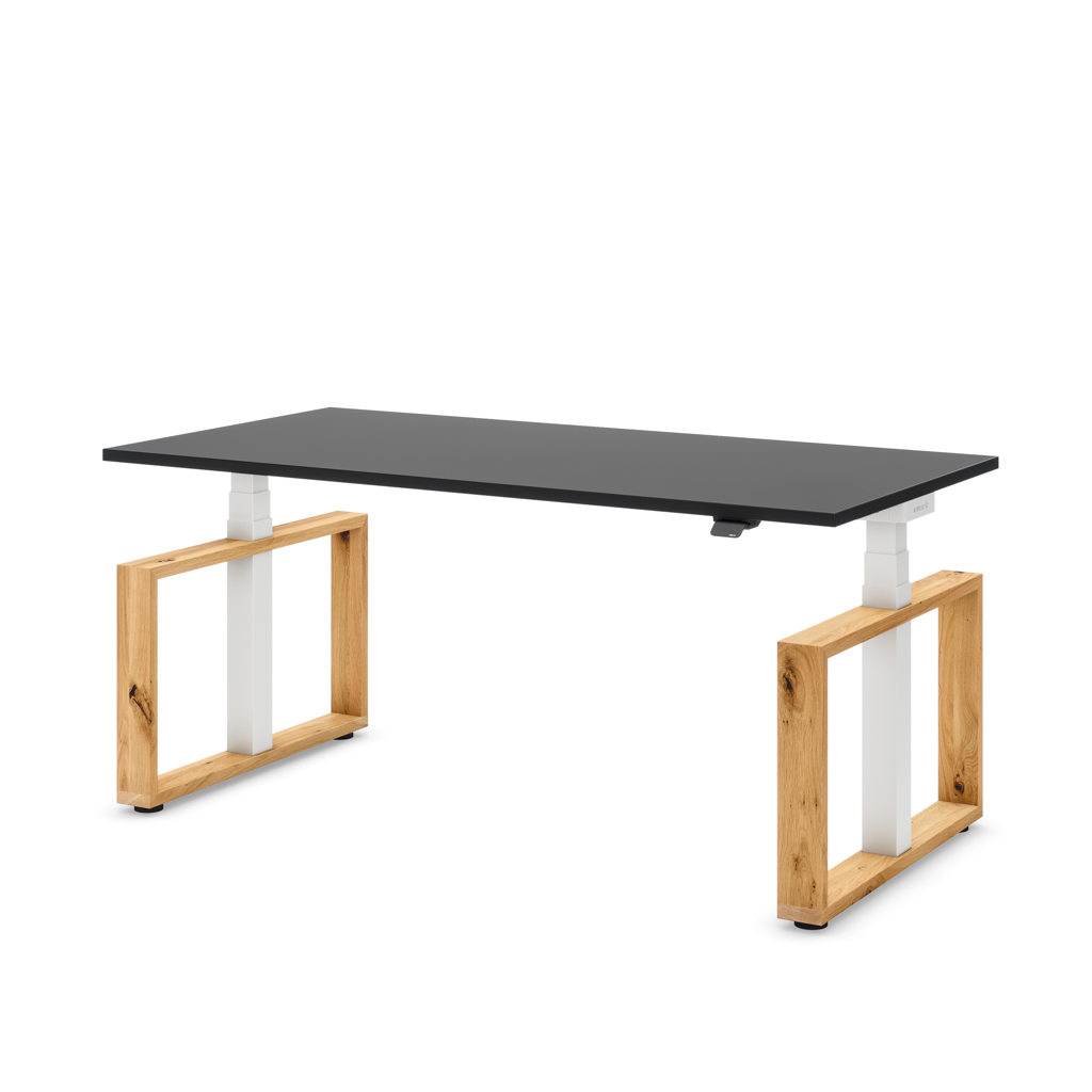 Höhenverstellbarer Schreibtisch Masterlift® Flex Loop-Edition, Holz Rechteck, Schwarz Dekor/Weiss 120x80