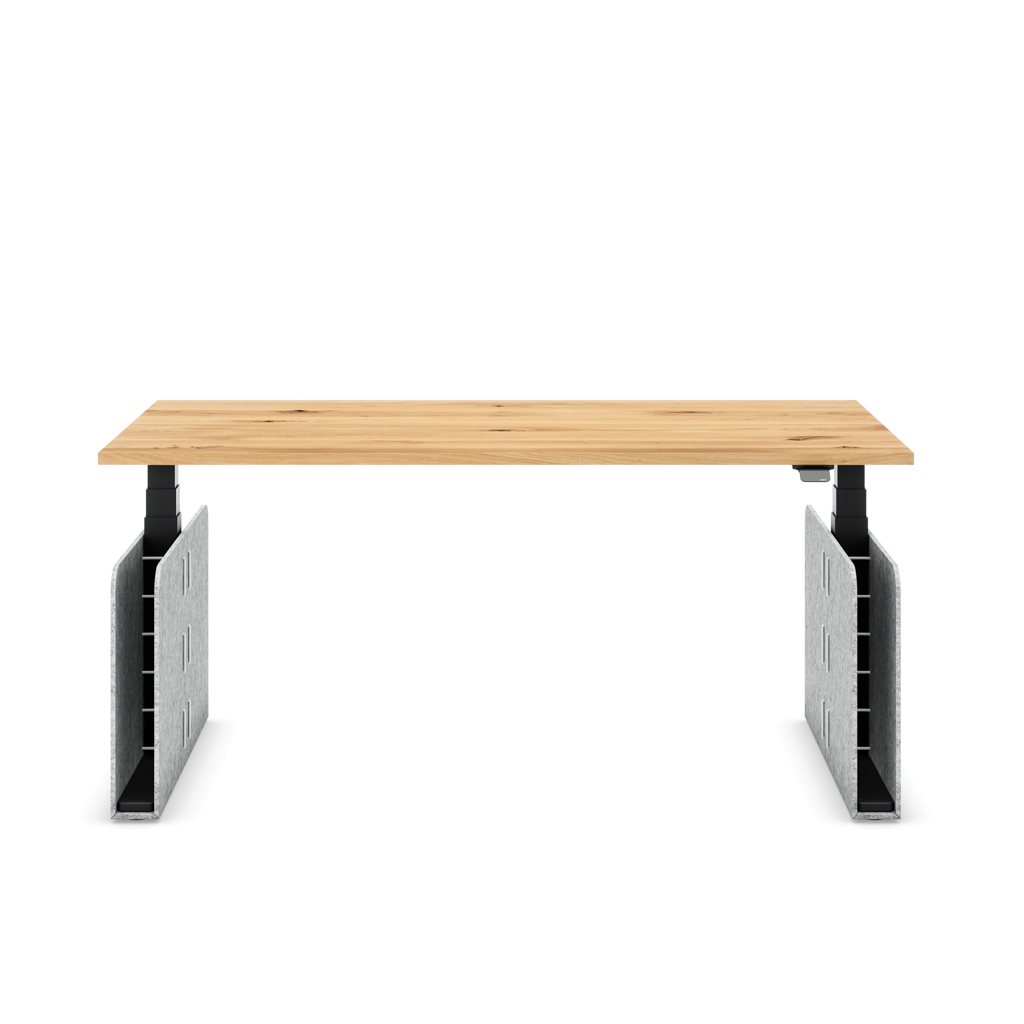 Masterlift® Flex höhenverstellbarer Schreibtisch quadratisch Filz Edition Rechteck Hellgrau Eiche Massivholz/Schwarz