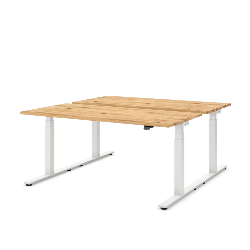 Höhenverstellbarer Team-Schreibtisch Masterlift® Flex Basic, Eiche Massivholz/Weiss 160x80