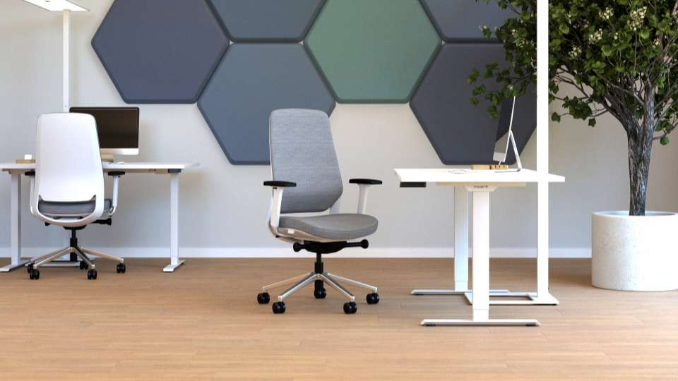 Teamo® Plush - Ergonomischer Bürostuhl mit Kopfstütze, Vollpolster, Weiss/Grau