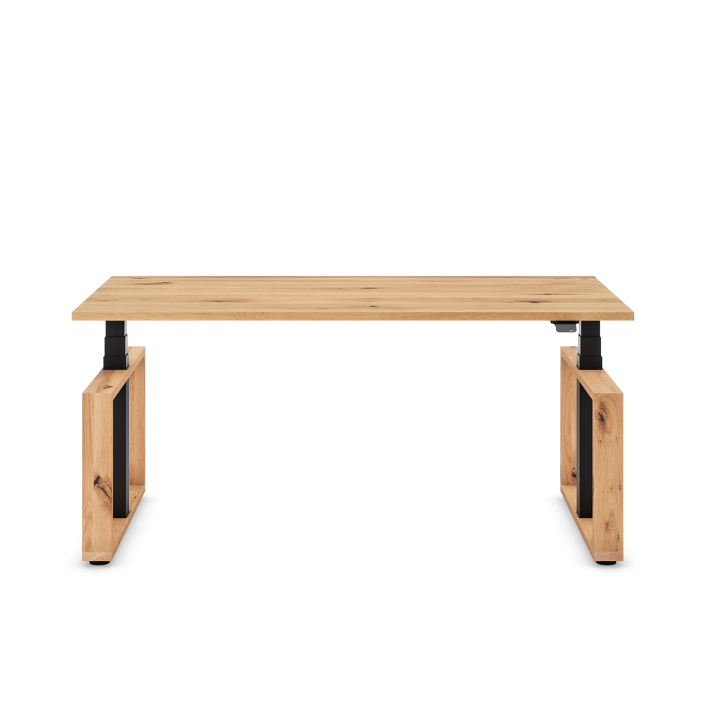 Masterlift® Flex höhenverstellbarer Schreibtisch Loop Holz Edition Rechteck Eiche Massivholz/Schwarz