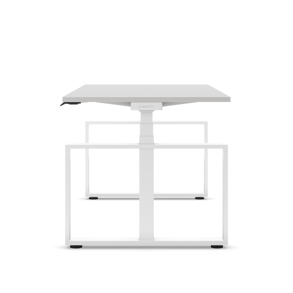 Höhenverstellbarer Schreibtisch Masterlift® Flex Loop-Edition, Stahl Rechteck, Lichtgrau Dekor/Weiss 180x80