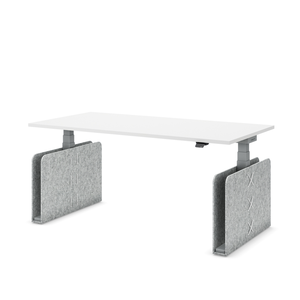 Masterlift® Flex höhenverstellbarer Schreibtisch quadratisch Filz Edition Rechteck Hellgrau Weiss/Silber