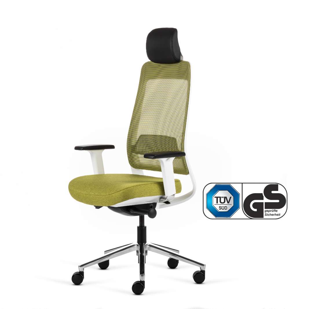 Inwerk Teamo® Original Plus - Bürostuhl mit Kopfstütze, Weiss/Grün