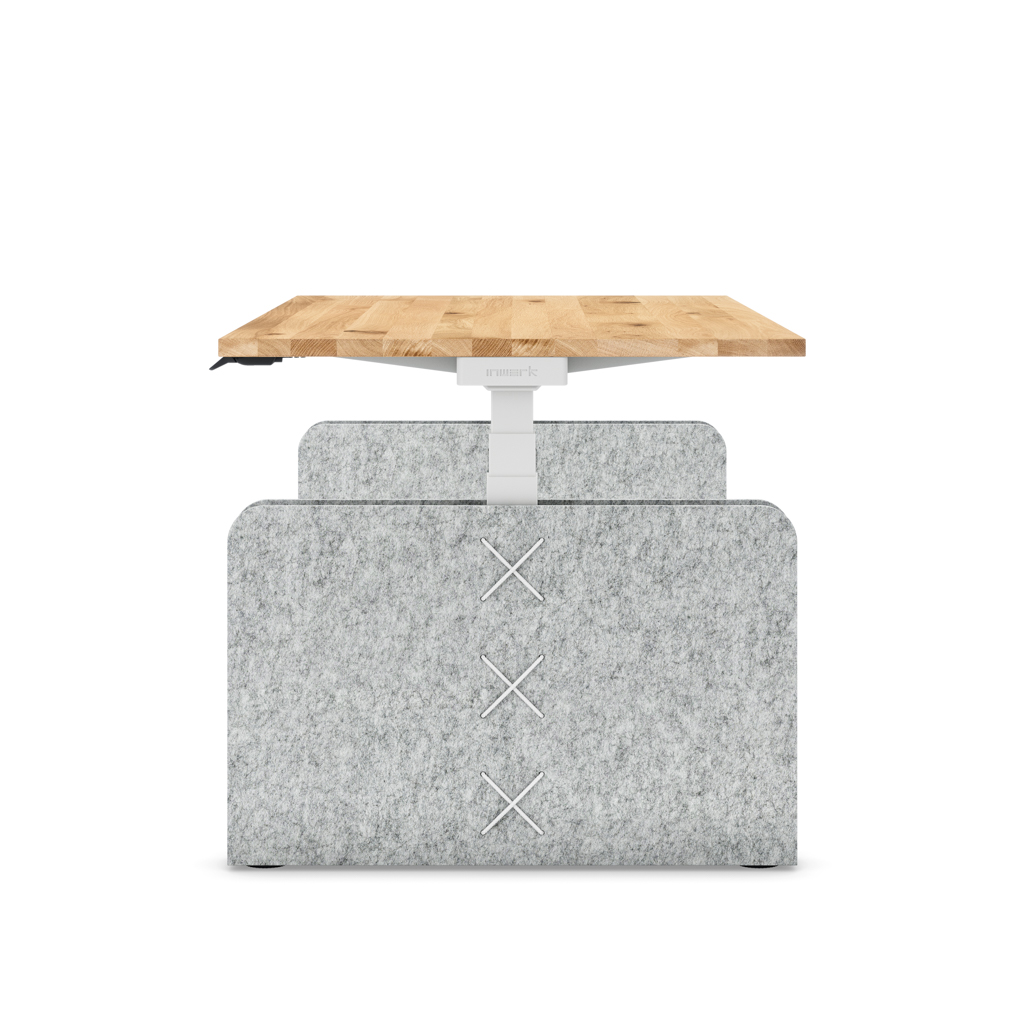Masterlift® Flex höhenverstellbarer Schreibtisch quadratisch Filz Edition Rechteck Hellgrau Eiche Massivholz/Weiss