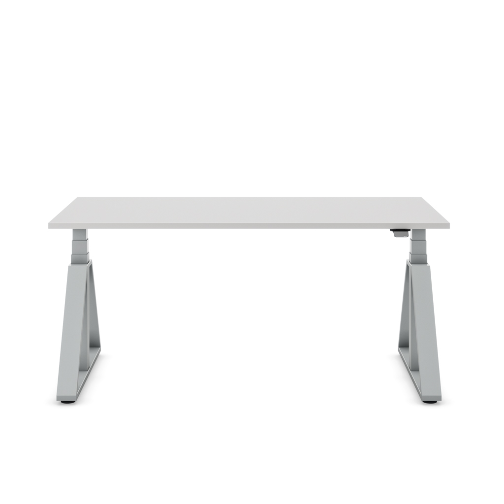 Höhenverstellbarer Schreibtisch Masterlift® Flex Loop-Edition, Stahl Trapez, Lichtgrau Dekor/Silber 180x80