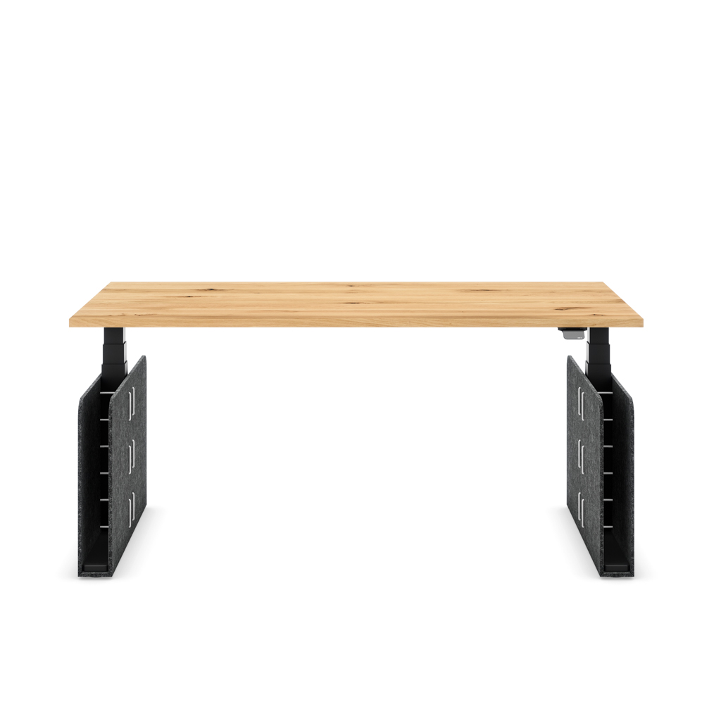Höhenverstellbarer Schreibtisch Masterlift® Flex Akustix®-Edition, Rechteck Dunkelgrau, Eiche Massivholz/Schwarz 160x80