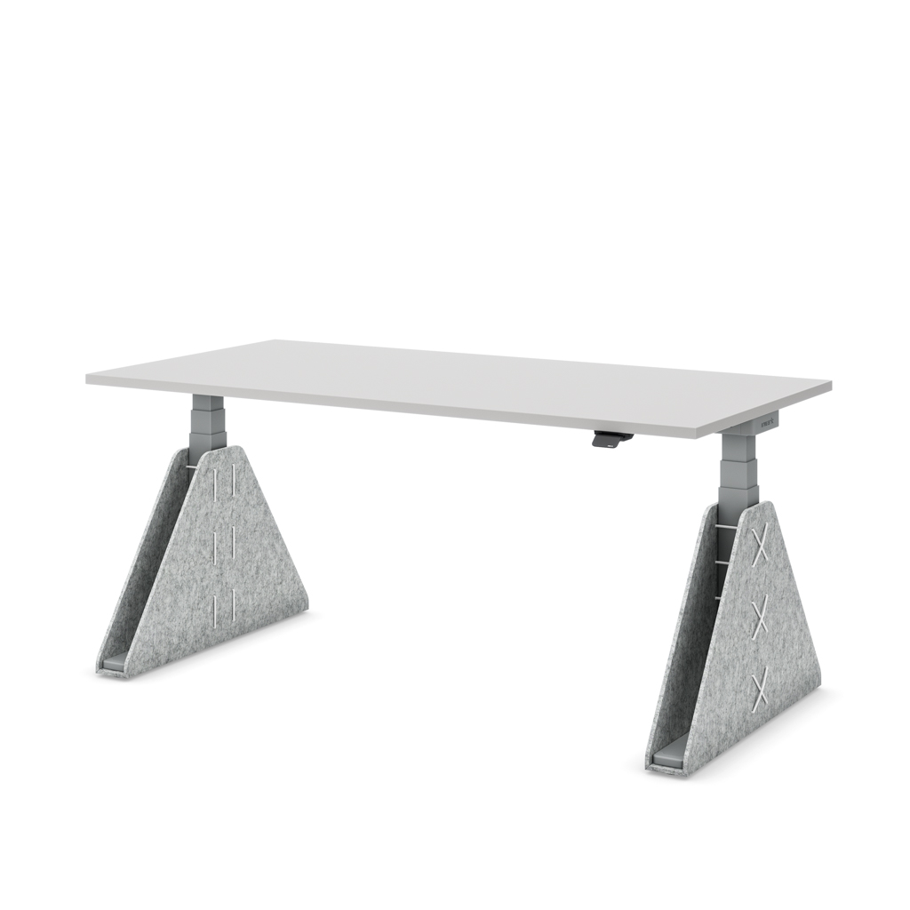 Höhenverstellbarer Schreibtisch Masterlift® Flex Akustix®-Edition, Trapez Hellgrau, Lichtgrau Dekor/Silber 180x80