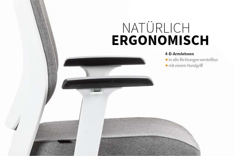 Teamo® Plush - Ergonomischer Bürostuhl mit Kopfstütze, Vollpolster, Weiss/Grau