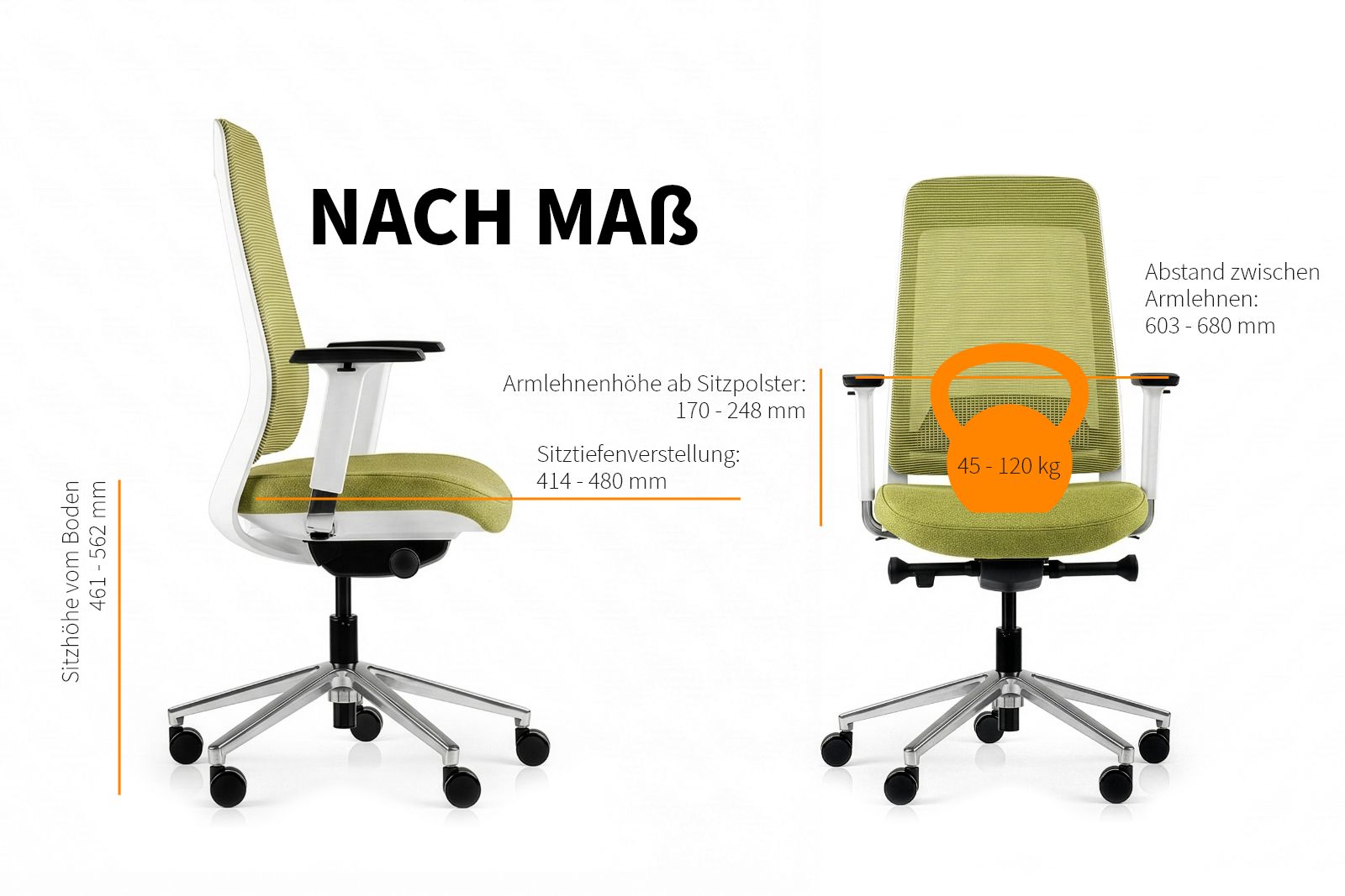 Inwerk Teamo® Original - Ergonomischer Bürostuhl, Weiss/Grün