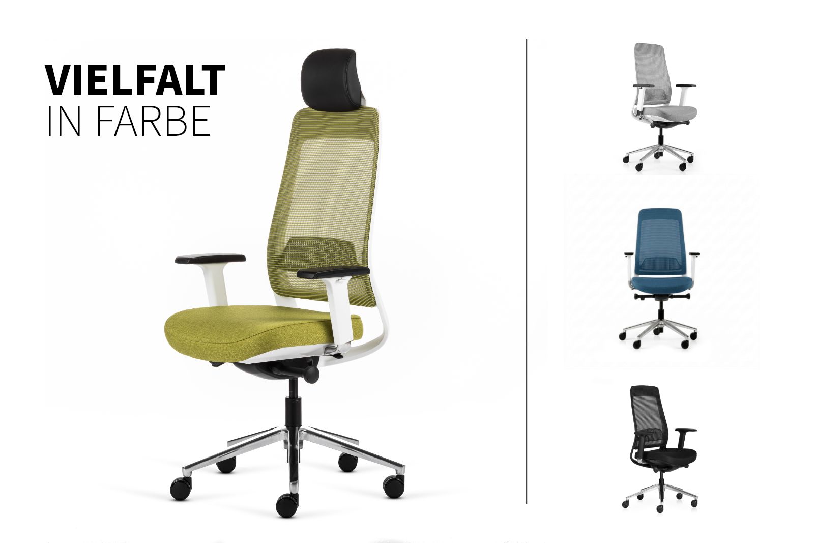 Inwerk Teamo® Original Plus - Bürostuhl mit Kopfstütze, Weiss/Grün