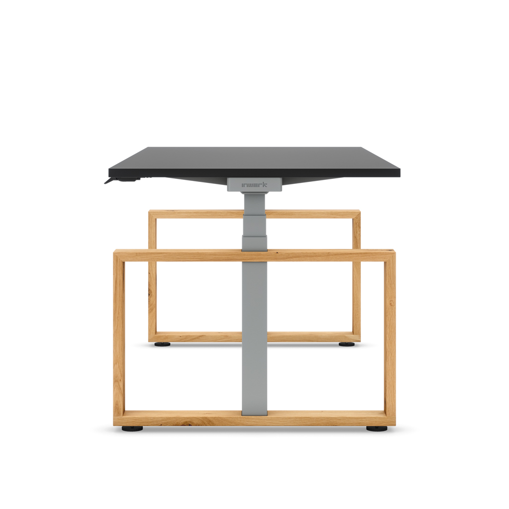 Masterlift® Flex höhenverstellbarer Schreibtisch Loop Holz Edition Rechteck Schwarz/Silber