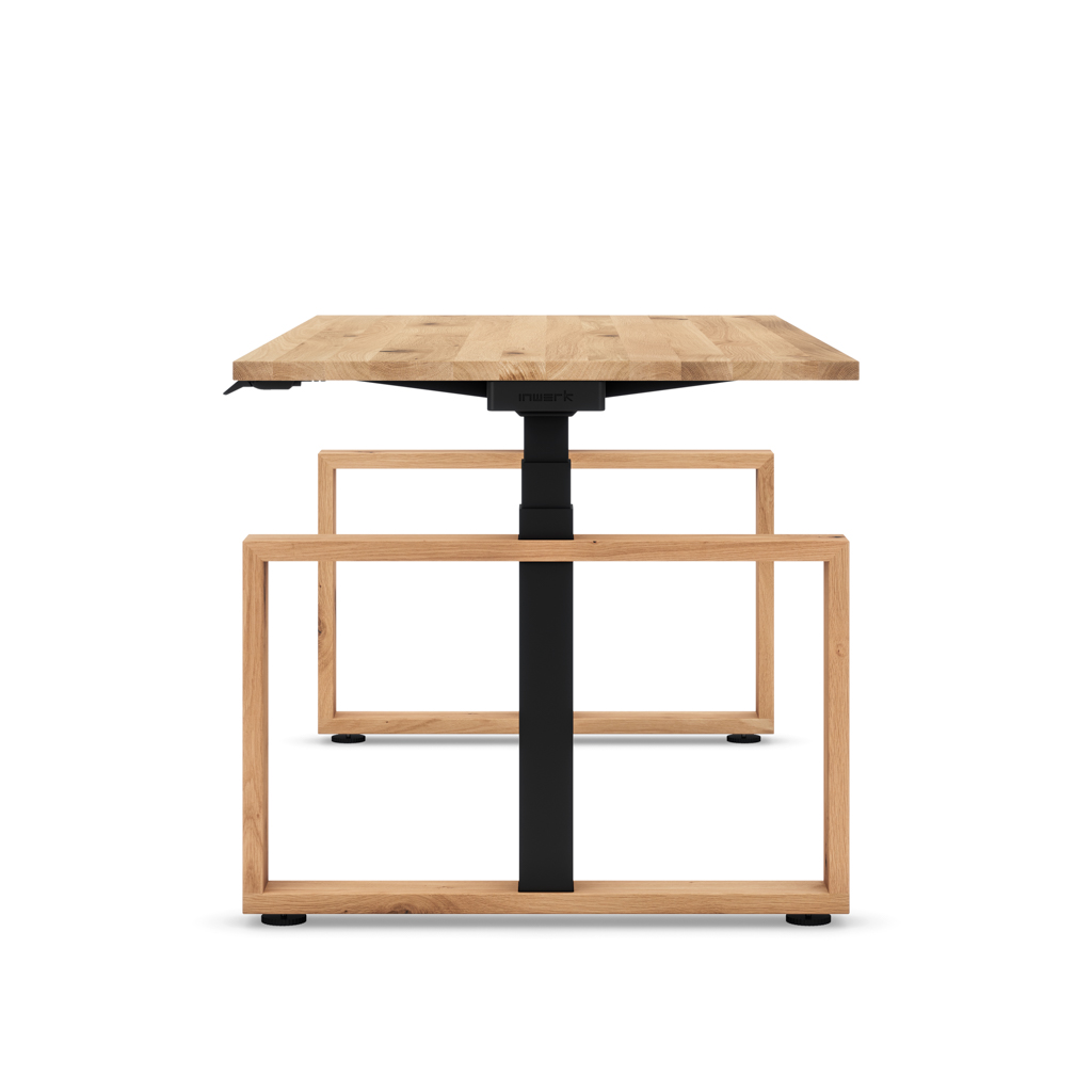 Masterlift® Flex höhenverstellbarer Schreibtisch Loop Holz Edition Rechteck Eiche Massivholz/Schwarz