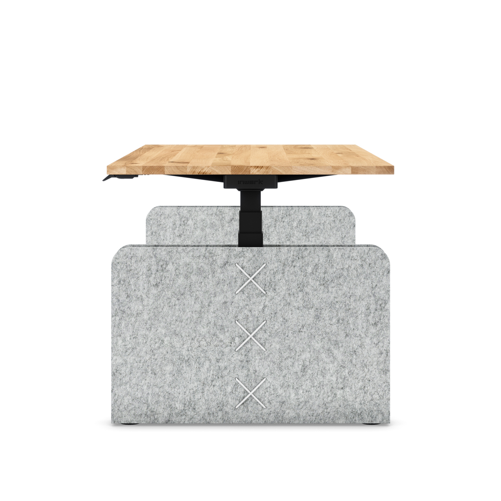 Masterlift® Flex höhenverstellbarer Schreibtisch quadratisch Filz Edition Rechteck Hellgrau Eiche Massivholz/Schwarz