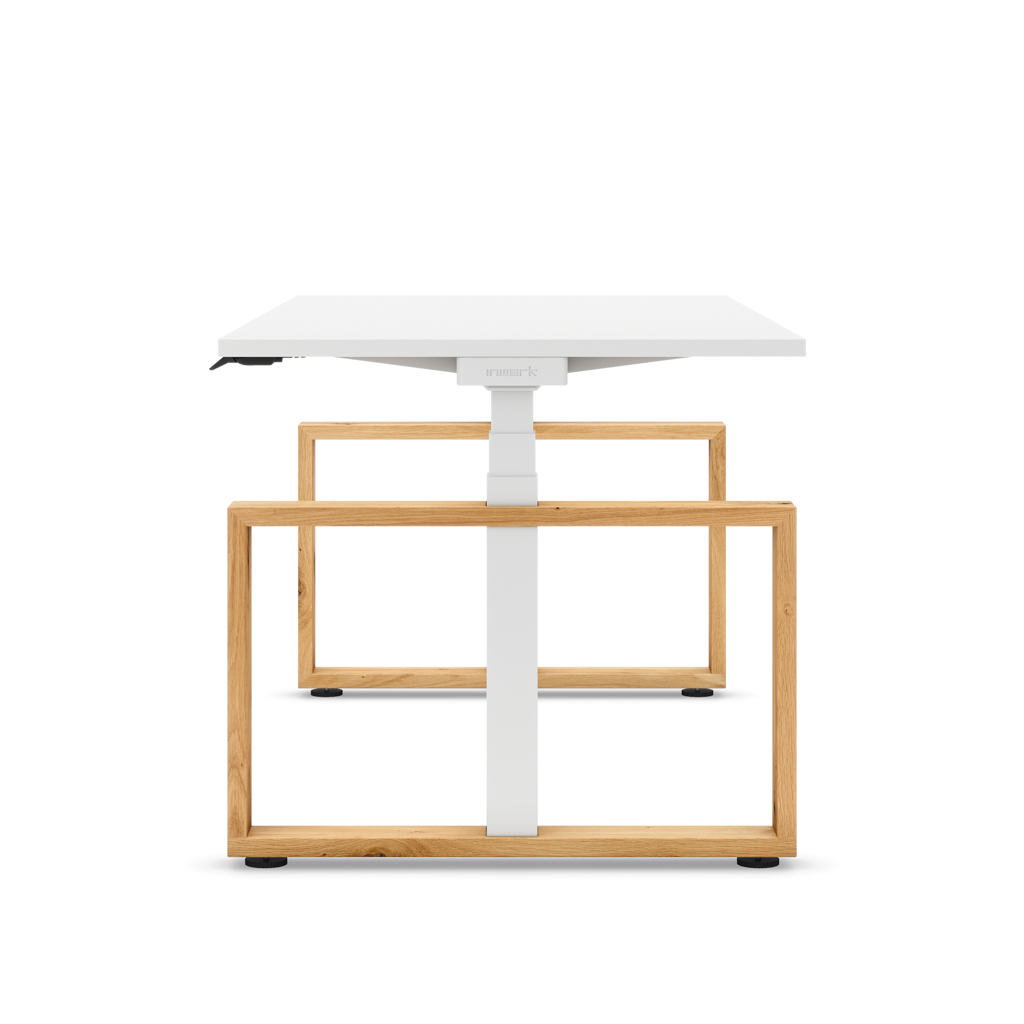 Masterlift® Flex höhenverstellbarer Schreibtisch Loop Holz Edition Rechteck Weiss/Weiss