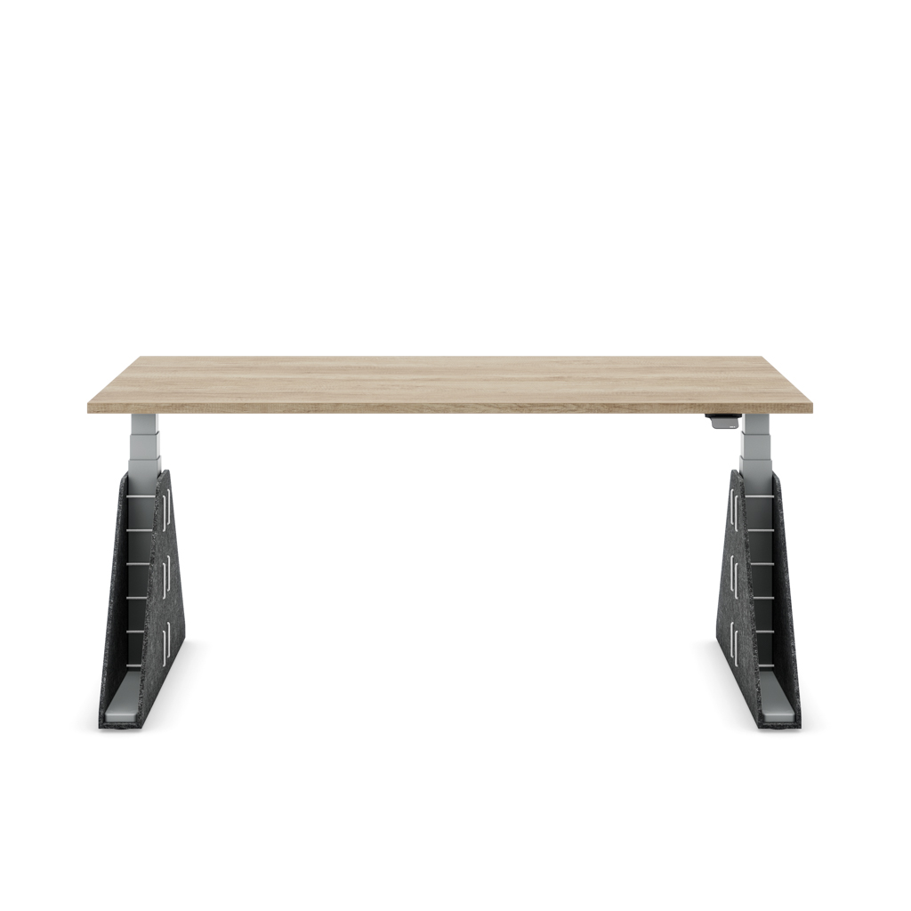 Höhenverstellbarer Schreibtisch Masterlift® Flex Akustix®-Edition, Trapez Dunkelgrau, Eiche Dekor/Silber 160x80