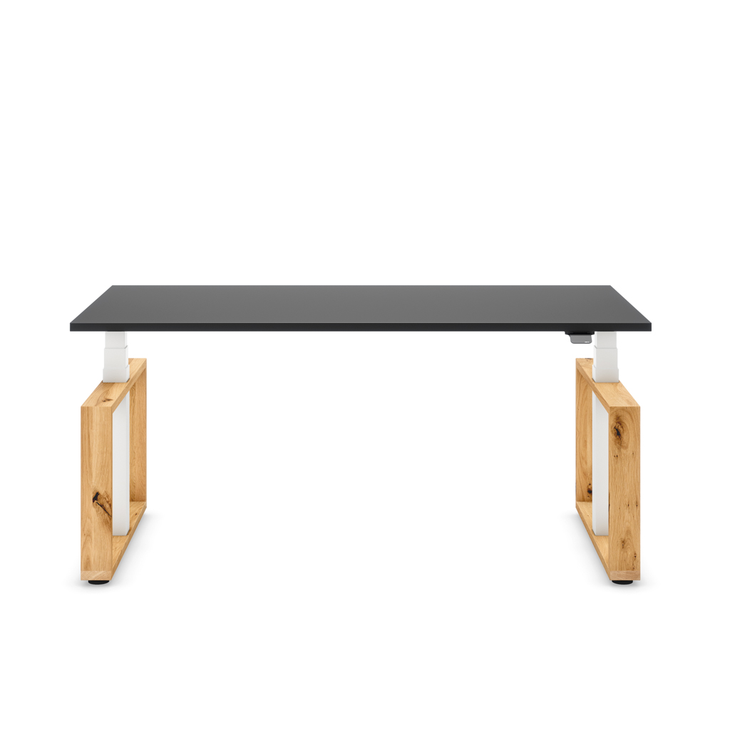 Höhenverstellbarer Schreibtisch Masterlift® Flex Loop-Edition, Holz Rechteck, Schwarz Dekor/Weiss 120x80
