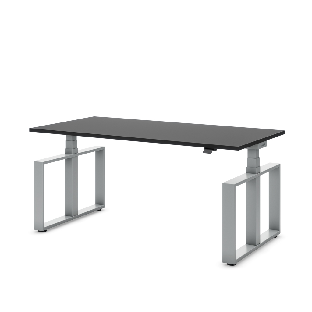 Höhenverstellbarer Schreibtisch Masterlift® Flex Loop-Edition, Stahl Rechteck, Schwarz Dekor/Silber 200x80
