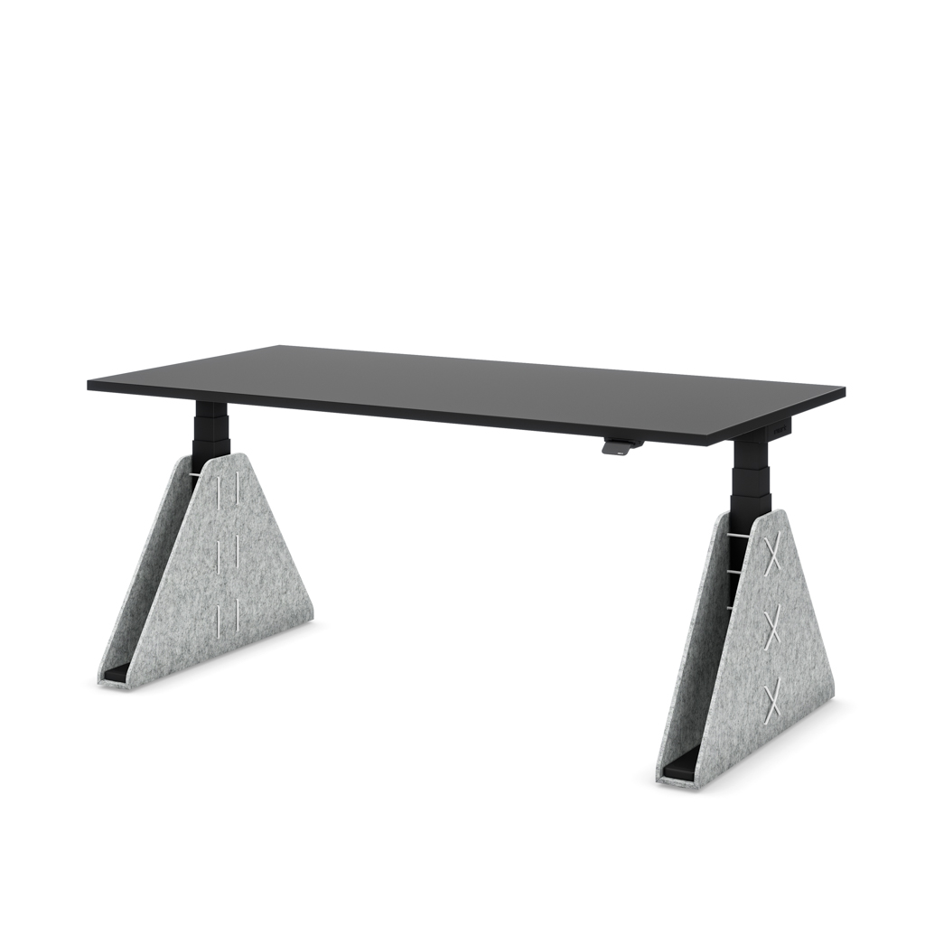 Höhenverstellbarer Schreibtisch Masterlift® Flex Akustix®-Edition, Trapez Hellgrau, Schwarz Dekor/Schwarz 180x80