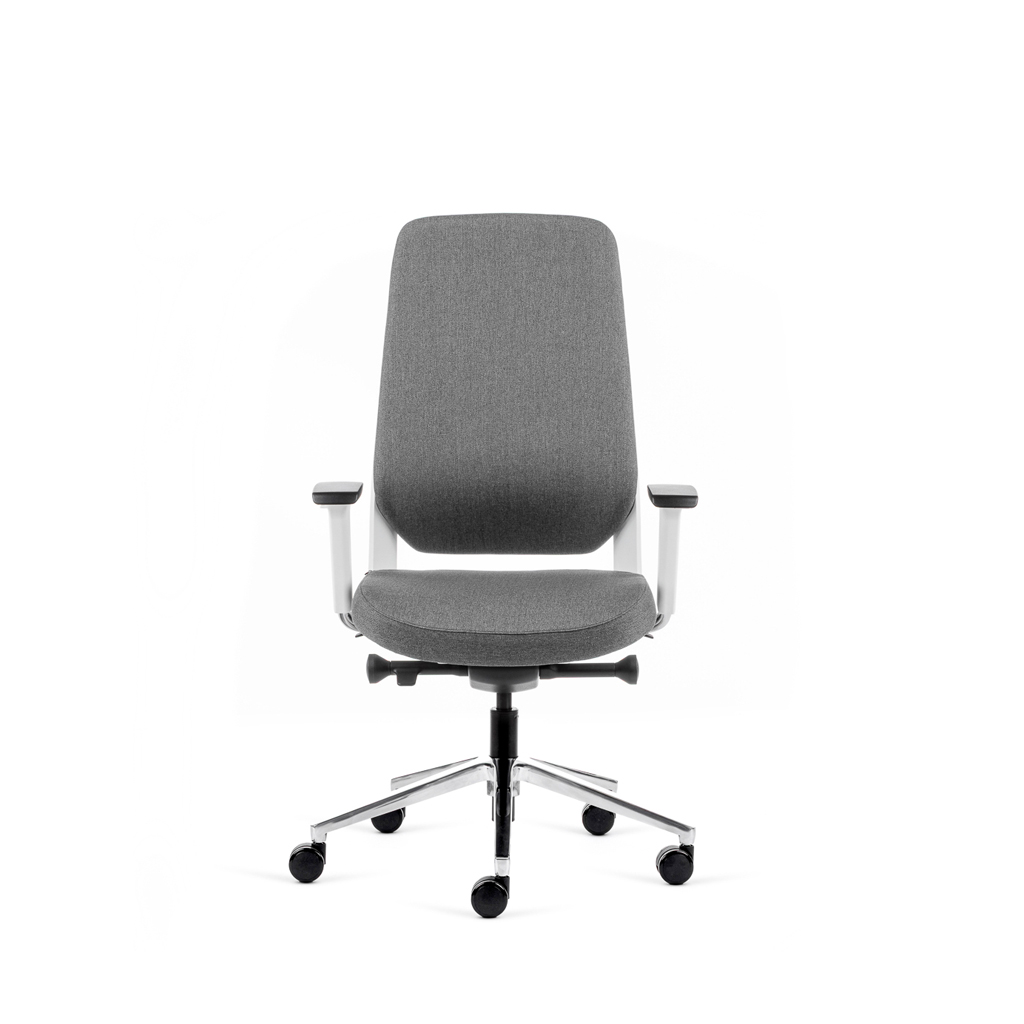 Teamo® Plush - Ergonomischer Bürostuhl mit Kopfstütze, Vollpolster, Weiss/Grau