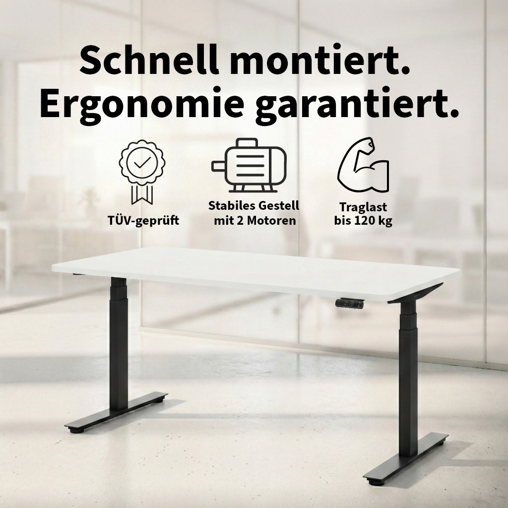 Höhenverstellbarer Schreibtisch Ecolift® Plus Schwarz Dekor/Schwarz 120x80