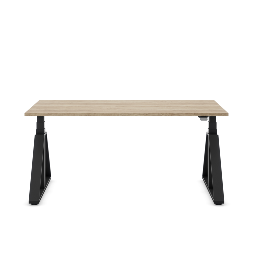 Höhenverstellbarer Schreibtisch Masterlift® Flex Loop-Edition, Stahl Trapez, Eiche Dekor/Schwarz 180x80