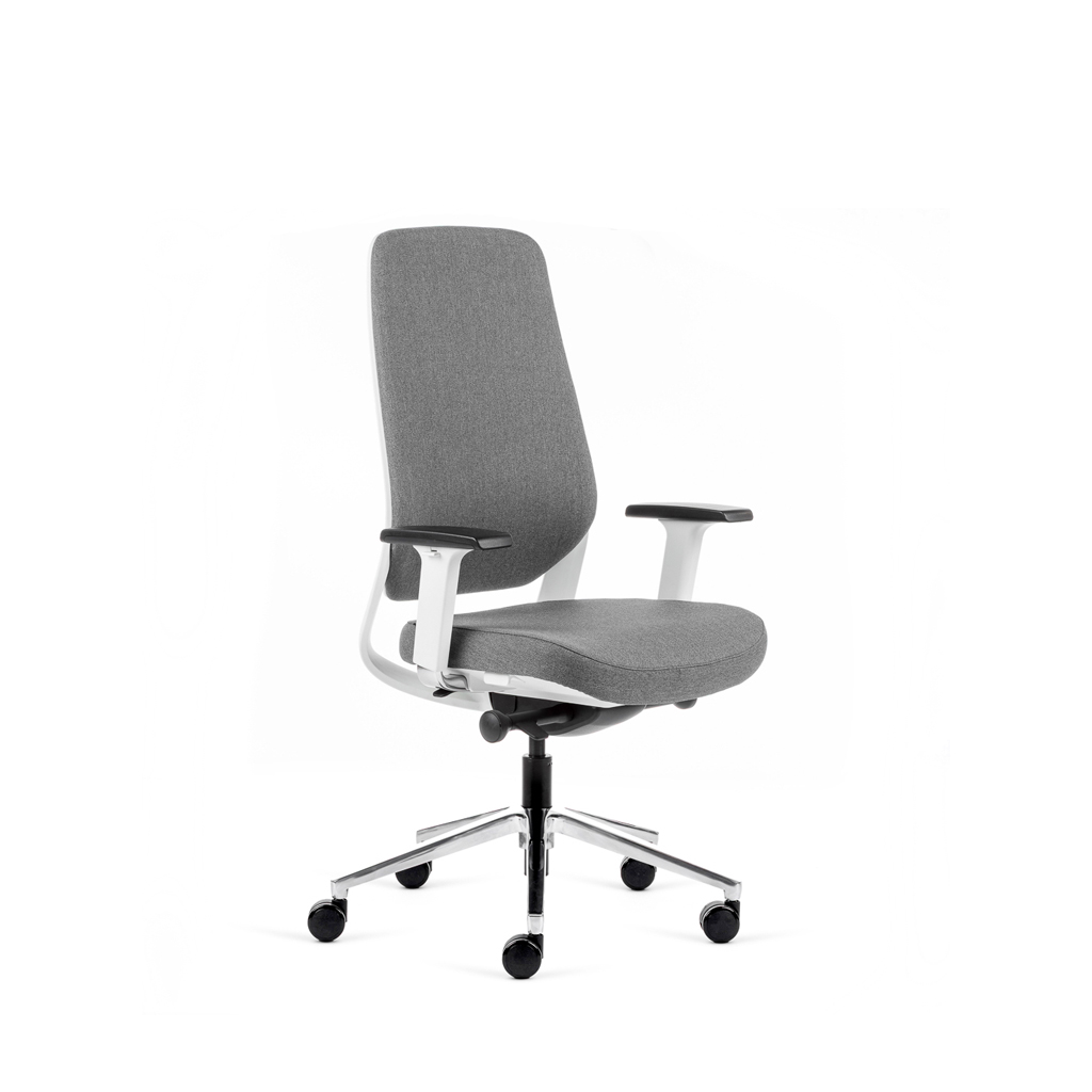 Teamo® Plush - Ergonomischer Bürostuhl mit Kopfstütze, Vollpolster, Weiss/Grau