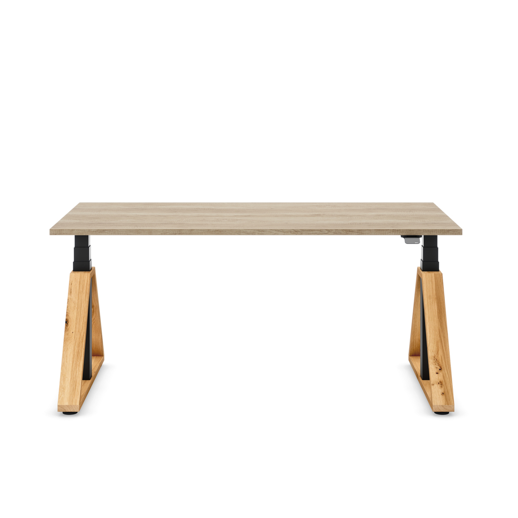 Masterlift® Flex höhenverstellbarer Schreibtisch Loop Holz Edition Trapez Eiche/Schwarz