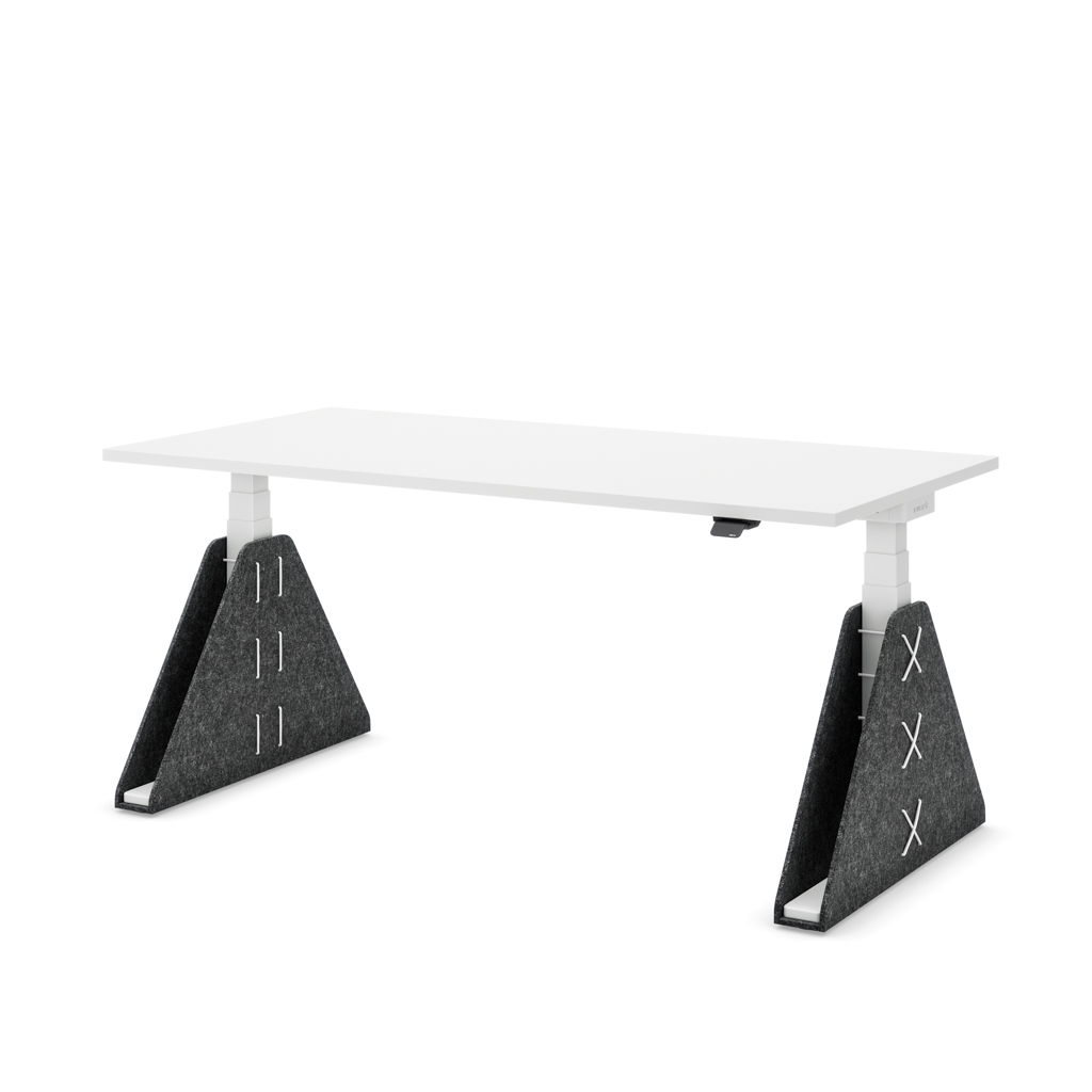 Höhenverstellbarer Schreibtisch Masterlift® Flex Akustix®-Edition, Trapez Dunkelgrau, Weiss Dekor/Weiss 120x80