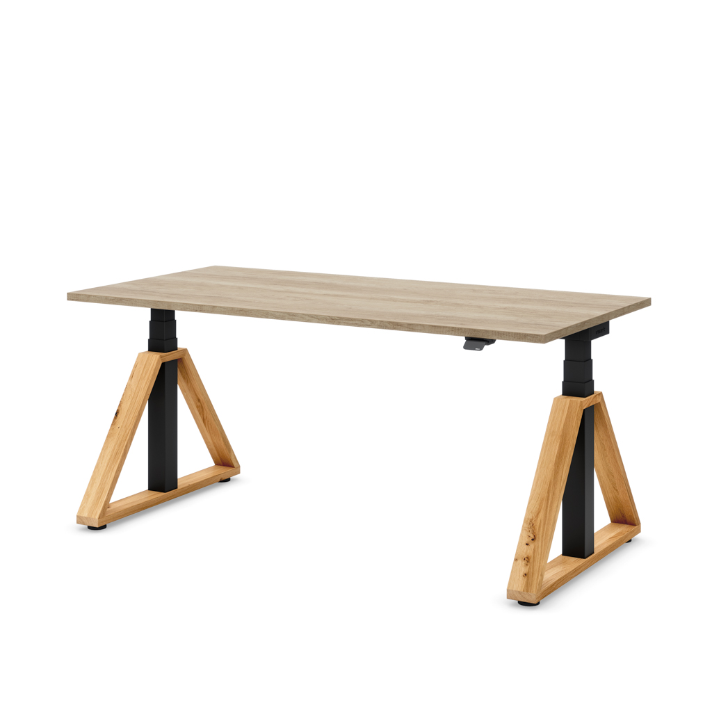 Masterlift® Flex höhenverstellbarer Schreibtisch Loop Holz Edition Trapez Eiche/Schwarz