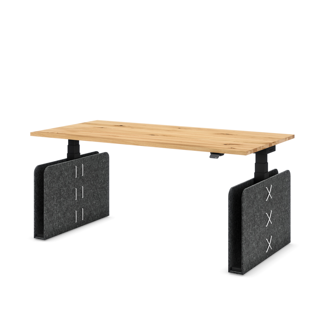 Höhenverstellbarer Schreibtisch Masterlift® Flex Akustix®-Edition, Rechteck Dunkelgrau, Eiche Massivholz/Schwarz 160x80
