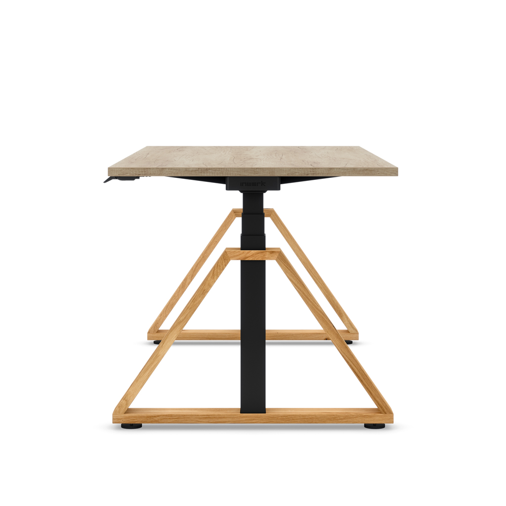 Masterlift® Flex höhenverstellbarer Schreibtisch Loop Holz Edition Trapez Eiche/Schwarz