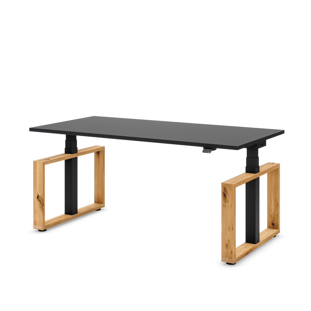 Masterlift® Flex höhenverstellbarer Schreibtisch Loop Holz Edition Rechteck Schwarz/Schwarz