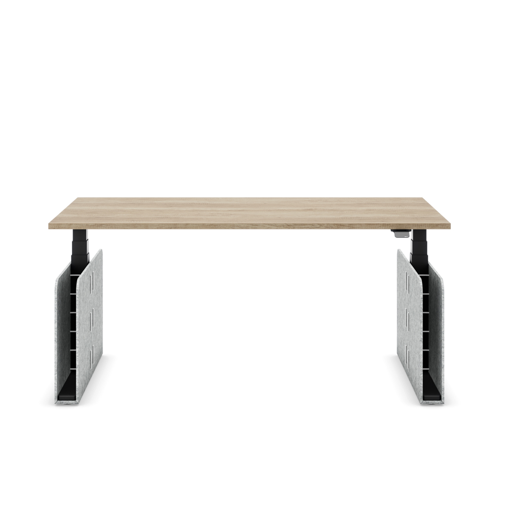 Masterlift® Flex höhenverstellbarer Schreibtisch quadratisch Filz Edition Rechteck Hellgrau Eiche/Schwarz