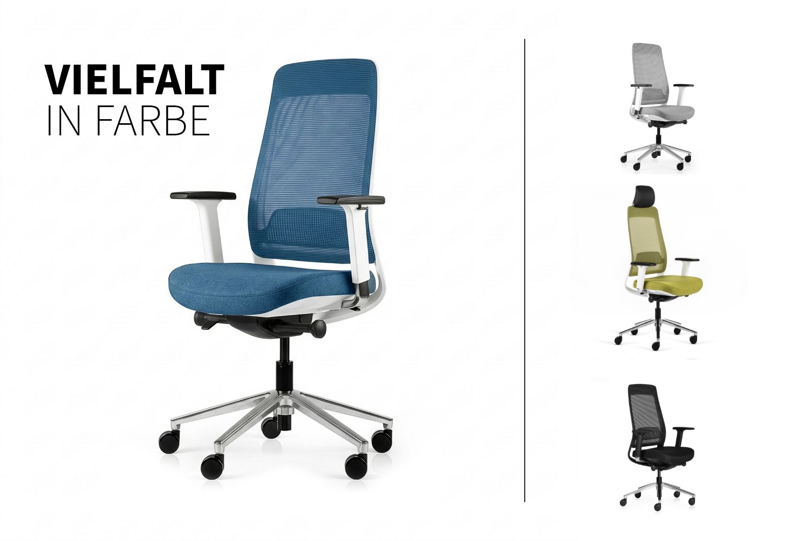 Inwerk Teamo® Original - Ergonomischer Bürostuhl, Weiss/Blau