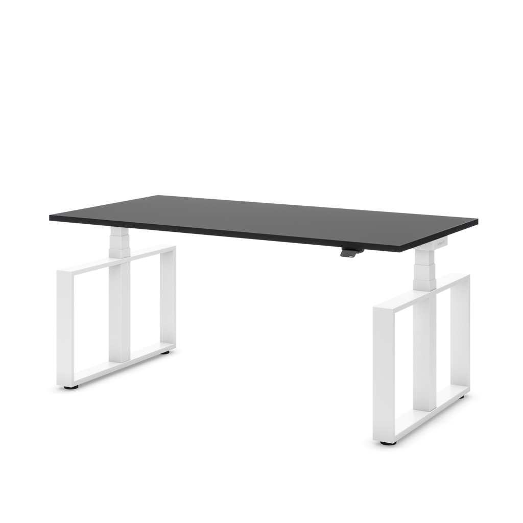 Höhenverstellbarer Schreibtisch Masterlift® Flex Loop-Edition, Stahl Rechteck, Schwarz Dekor/Weiss 180x80