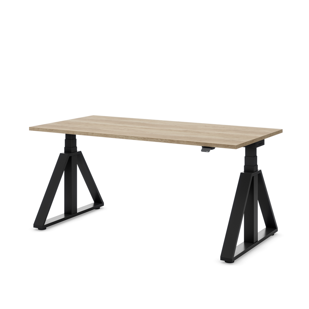 Höhenverstellbarer Schreibtisch Masterlift® Flex Loop-Edition, Stahl Trapez, Eiche Dekor/Schwarz 180x80