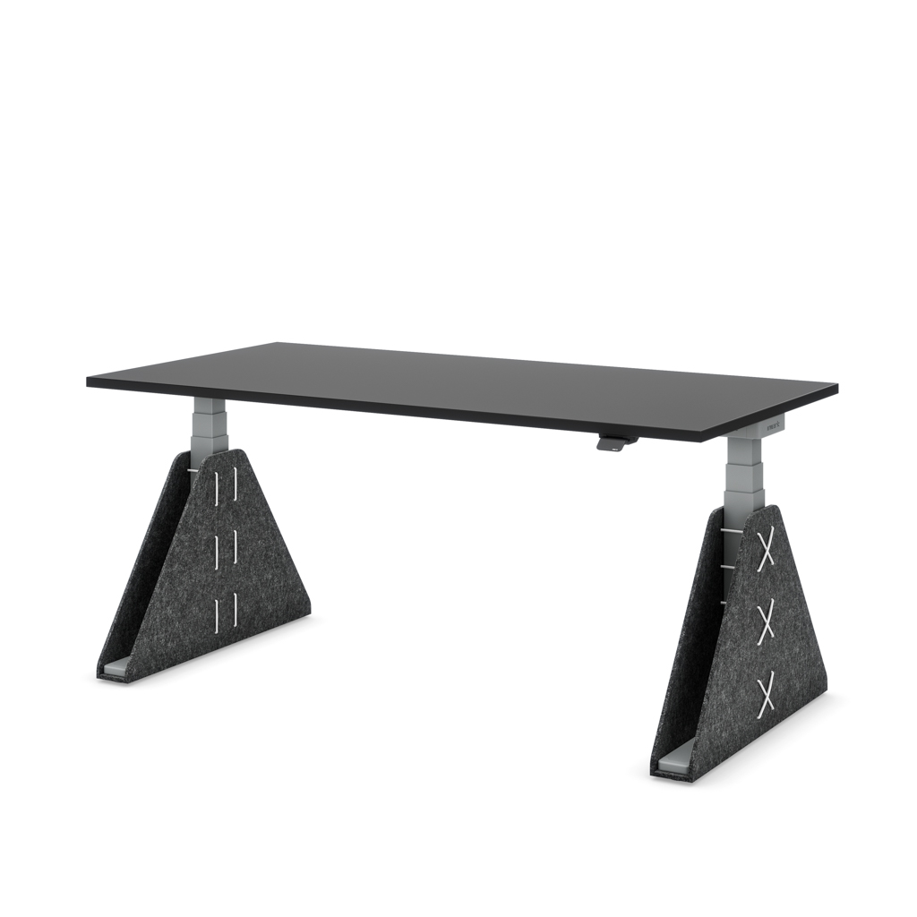Höhenverstellbarer Schreibtisch Masterlift® Flex Akustix®-Edition, Trapez Dunkelgrau, Schwarz Dekor/Silber 160x80